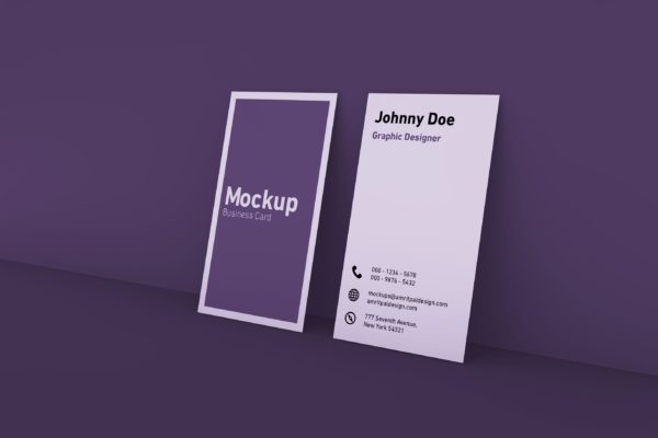 竖版设计风格商务名片设计展示效果图样机素材 Vertical Business Card Mockup