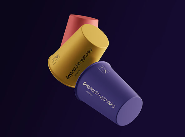 一次性水杯外观设计效果图样机素材模板 Gravity Cups Mockup
