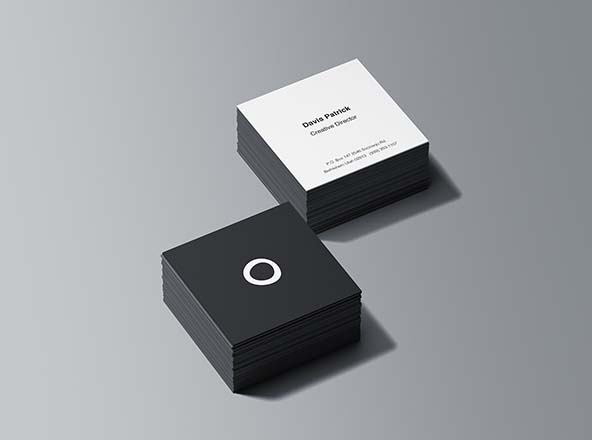 方形企业名片设计叠放效果图样机素材模板 Square Business Card Stacks Mockup