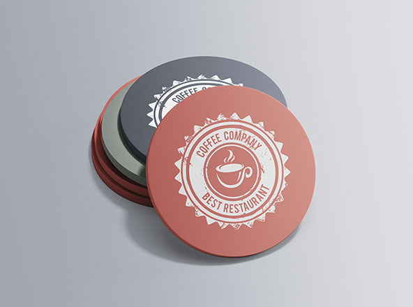 咖啡杯杯垫设计图样机素材模板 Circular Coaster Mockup