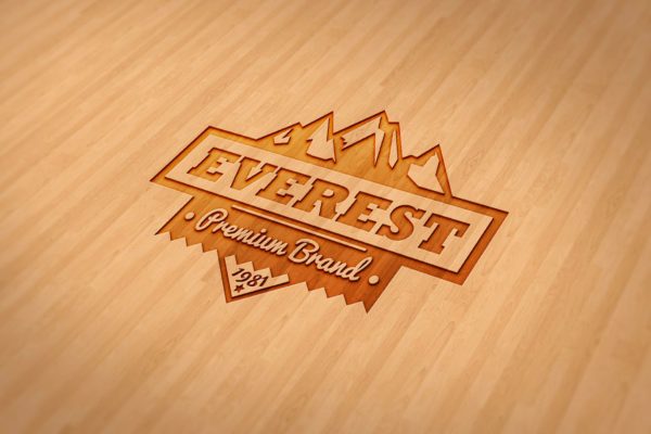 户外运动品牌Logo商标木刻效果图样机素材模板 Wood Engraved Mockup