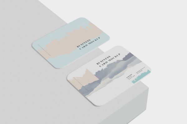 圆角名片设计桌面摆放效果图样机素材模板 Business Card Mockup Round Corners