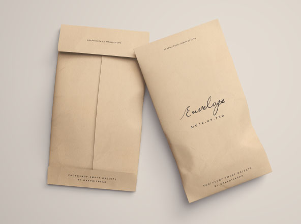 牛皮纸信封设计图样机素材模板 Twin Envelope Packages Mockup