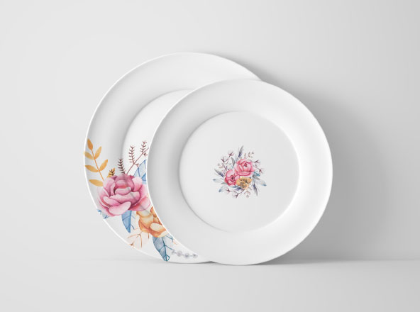 陶瓷碟子印花设计图案预览样机素材模板 Two Size Plates Mockup Front View