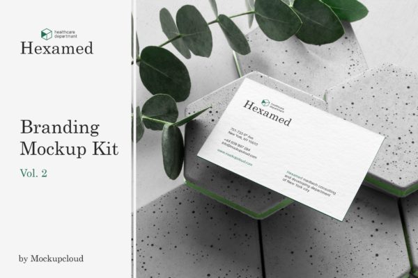 六边形图形设计品牌VI视觉设计效果图样机素材套件v2 Hexamed Branding Mockup