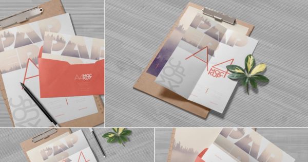 4个逼真A4规格企业信纸纸张设计样机素材 4 Realistic A4 Paper Mockups