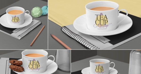 茶杯陶瓷杯外观设计样机素材模板 Tea Cup Mockup Scenes