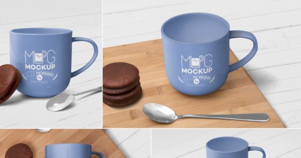 4个陶瓷杯外观设计样机素材模板 4 Ceramic Mug Mockups