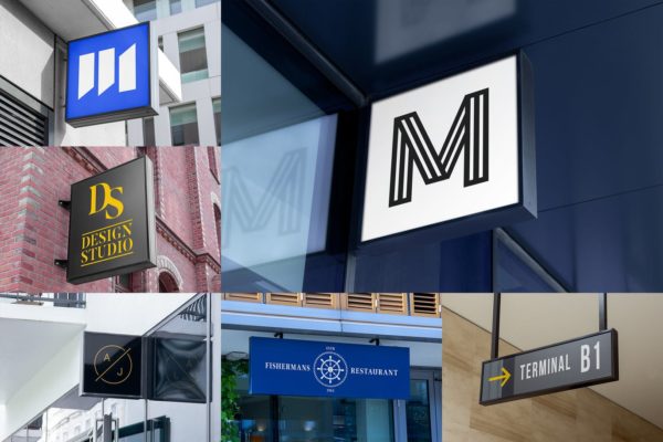 悬挂Logo标志/店招设计效果图样机素材模板v1 Logo Hanging Signage Mockups Vol. 1