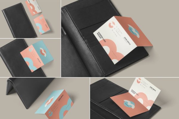 折叠式名片设计效果图样机素材PSD模板 Two Fold Business Card Mockups