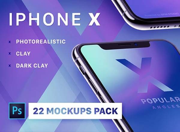 第一素材下午茶：22个多角度iPhone X展示模型精选Mockups[PSD,4K级,黑白灰三色,976MB]