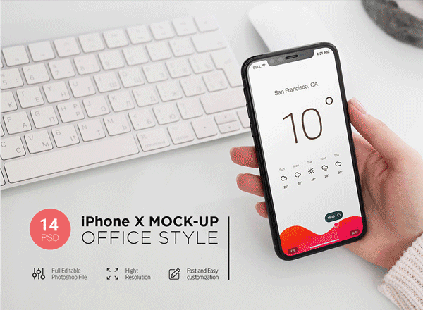 完美的iPhone X办公室场景的APP设计展示模型精选（Mockups）[PSD]