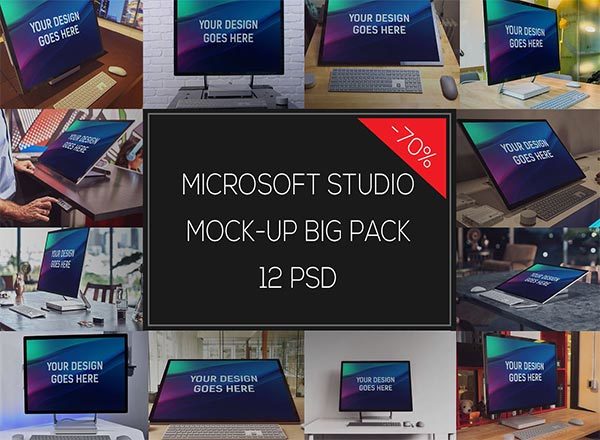 微软studio工作站样机展示模型精选mockups