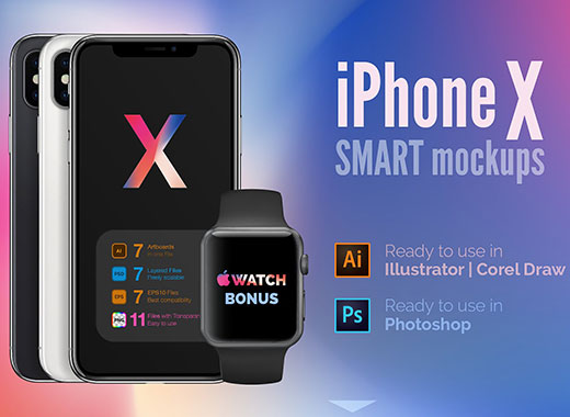 高品质的iPhoneX和Apple Watch展示模型精选[psd,ai,eps,png]