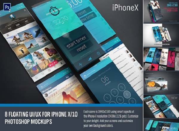 现代独特iPhone X浮动特效 UI设计展示PSD模型精选Mockups