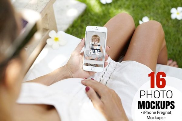 生育育儿主题孕妇手持iPhone样机模板素材 iPhone Pregnat Mockups