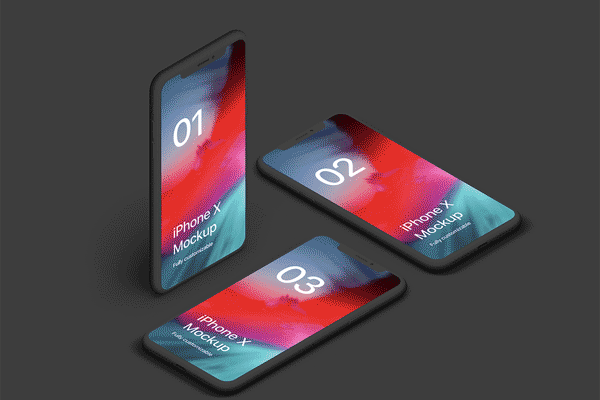 第一素材下午茶：多角度排列效果柔和的 iPhone X 应用APP设计展示样机 [PSD]
