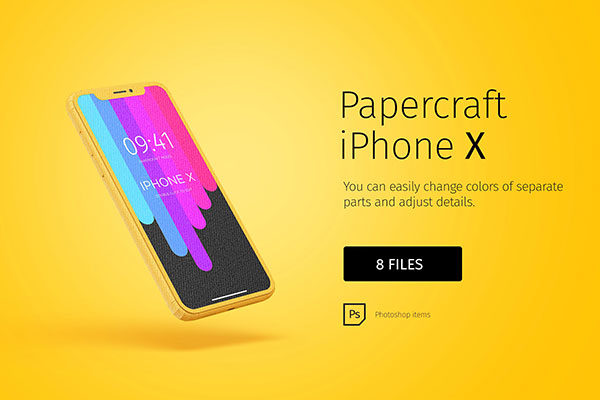 独特的纸质iPhoneX展示模型精选 Paper model iPhoneX mockup [psd]