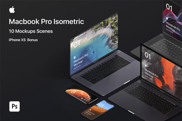 精品：10个高品质多角度 MacBook Pro 电脑样机[PSD]