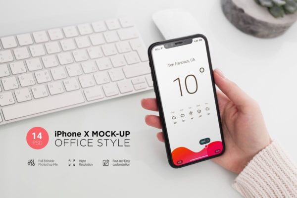 高清逼真实景iPhone X样机模板素材合集 iPhone X Mock-Up Office Style