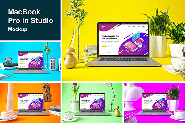 时尚高端渐变绚丽色彩的MacBook Pro UI样机展示模型精选mockups