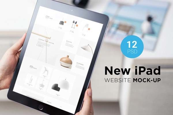 精品：12个工作场景可以完美展示响应式网页的 2018 New iPad 样机Mockup [PSD]