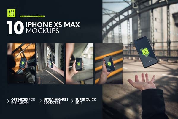 10 个带场景的iPhone XS MAX Mockups 样机 [PSD]