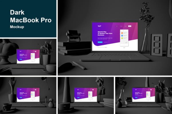 酷黑场景MacBook Pro电脑样机 Dark MacBook Pro