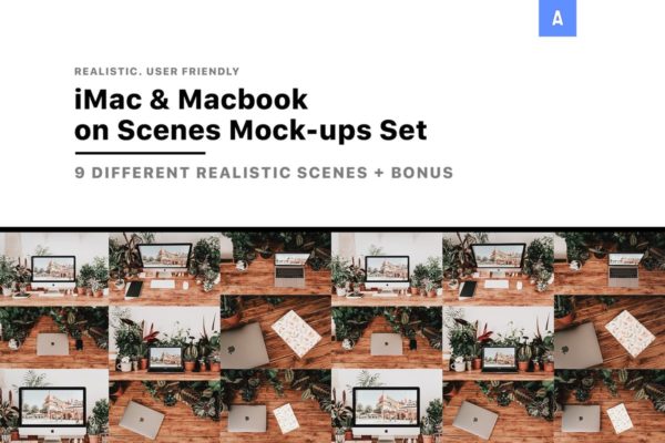 iMac＆Macbook办公场景样机 iMac & Macbook on Scenes Mock-ups