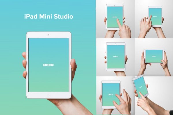 手持iPad Mini设备演示样机模板素材 iPad Mini Studio Mockups