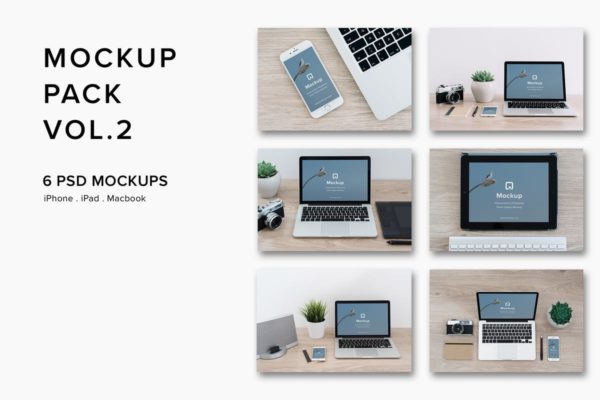 iPhone&Macbook办公桌场景UI设计样机套装Vol.2 Mockup Pack Vol.2 – 06 Photorealistic PSD
