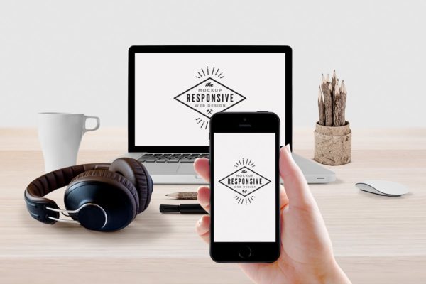 响应式网页设计演示iPhone/Macbook/iMac样机模板素材 Responsive Design Device Display Mock-Up