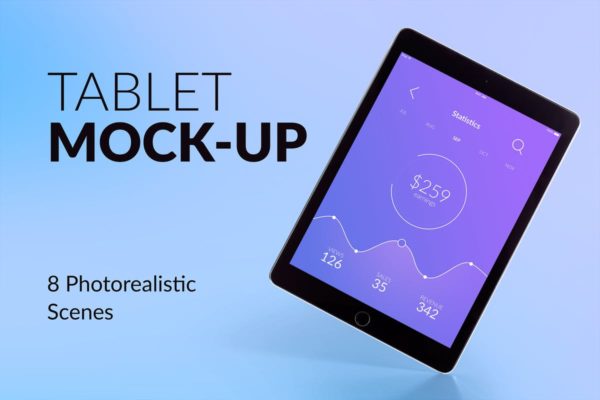 平板电脑APP&网站设计演示样机模板素材 Isolated Tablet Mock-up