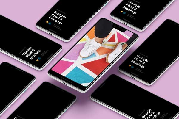 谷歌智能手机超级样机套装 Google Pixel 3/3 XL Mockups
