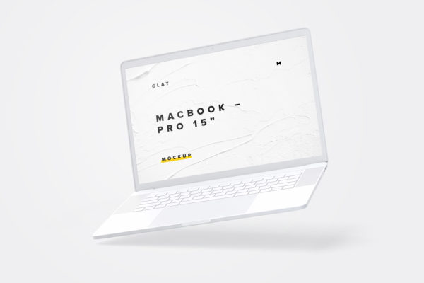 15寸MacBook Pro笔记本电脑屏幕演示样机模板素材 Clay MacBook Pro 15" with Touch Bar Mockup