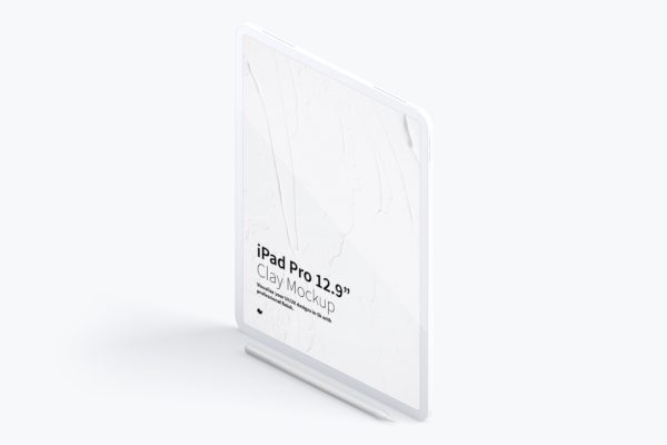 iPad Pro平板电脑屏幕等距左视图样机02 Clay iPad Pro 12.9” Mockup, Isometric Left View 02