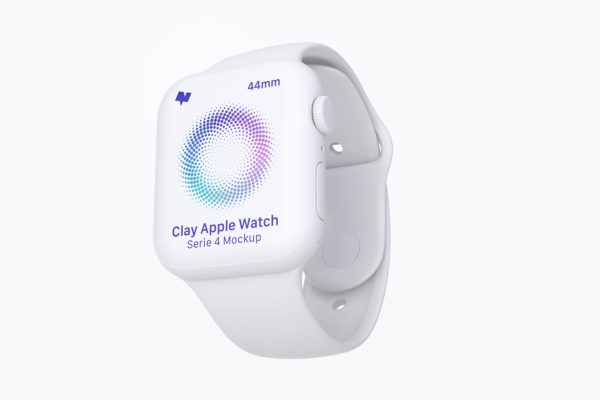 Apple Watch 4智能手表陶瓷材质样机模板素材 Clay Apple Watch Series 4 (44mm) Mockup