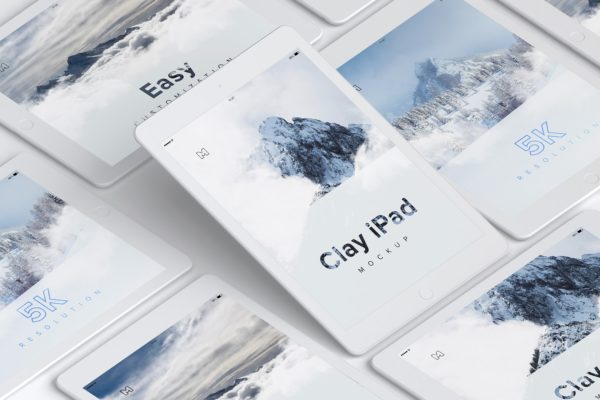5K高清分辨率iPad平板电脑多屏幕预览效果样机05 Clay iPad 9.7 Mockup 05
