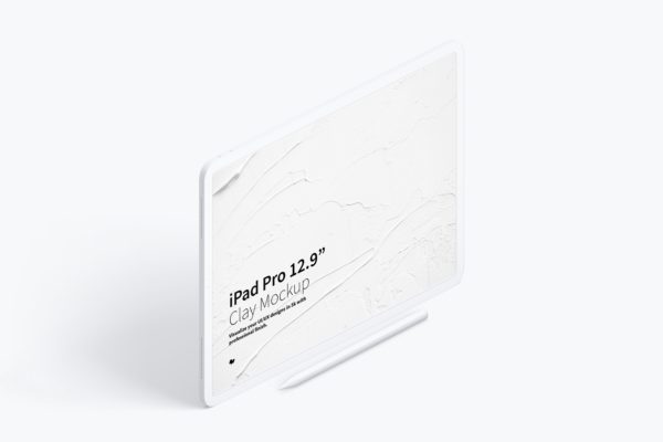 iPad Pro平板电脑黏土陶瓷材质等距右视图样机03 Clay iPad Pro 12.9 Mockup, Isometric Right View 03