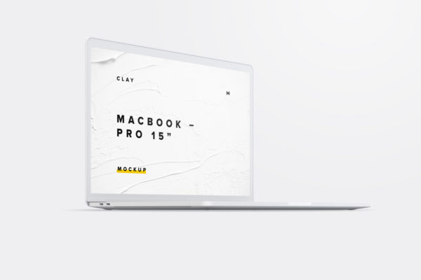 15寸MacBook Pro苹果笔记本电脑屏幕设计效果图预览前左视图样机02 Clay MacBook Pro 15" with Touch Bar, Front Left View Mockup 02