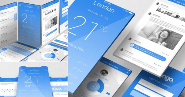 iOS应用UI界面设计效果图样机模板素材 iOS App Mockups