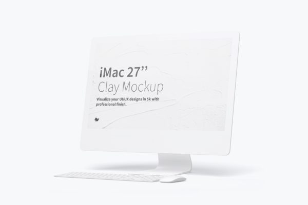 iMac一体机高清屏幕网页UI设计效果右视图样机 Clay iMac 27” Mockup, Right View