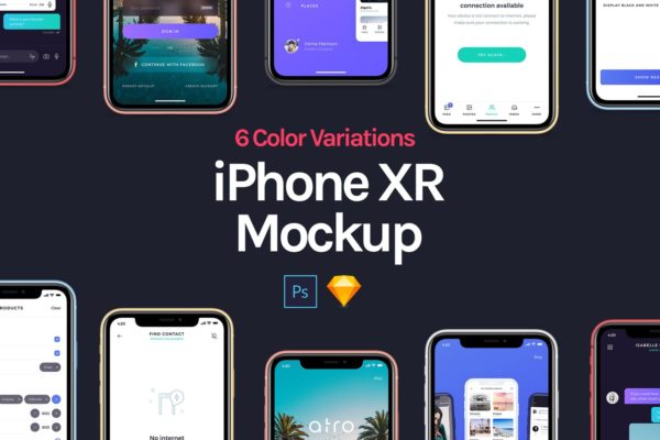 六色iPhone XR手机UI设计预览样机模板素材 iPhone XR Mockup