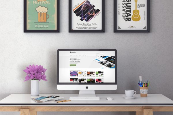 iMac一体机办公桌场景样机模板素材v1 iMac Desktop Mockup vol. 01