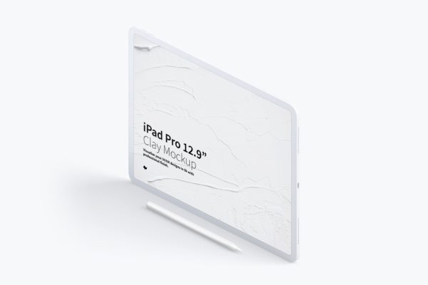 iPad Pro黏土陶瓷材质平板电脑屏幕演示左视图样机03 Clay iPad Pro 12.9 Mockup, Isometric Left View 03