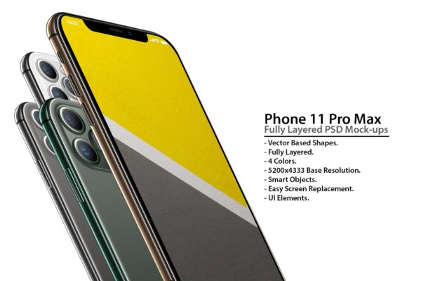 iPhone 11 Pro手机悬浮正/背面视图样机模板素材 iPhone 11 Pro Layered PSD Mock-ups