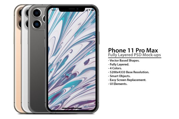 iPhone 11 Pro手机正/后视图样机模板素材 iPhone 11 Pro Layered PSD Face and Back Mock-ups