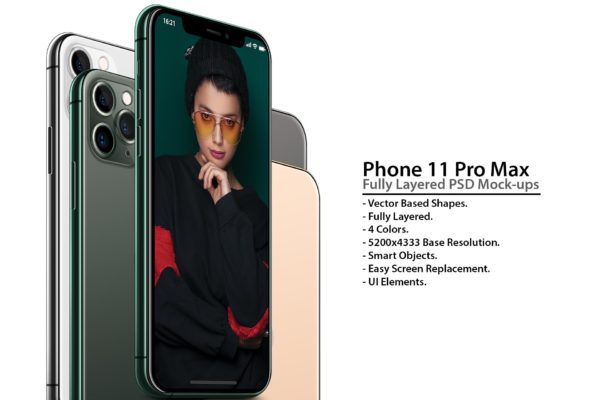 2019全新一代iPhone 11 Pro侧立面正反面视图样机模板素材 iPhone 11 Pro Layered PSD Mock-ups