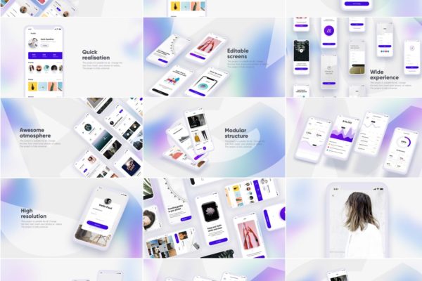 APP应用UI界面设计效果图预览白色iPhone手机样机套装 White iPhone Mockup