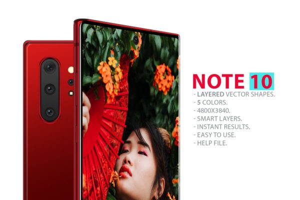 三星智能手机Note 10前视图和后视图样机PSD模板 Note 10 Front and Back Layered PSD MockUps